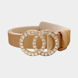 Stone Embellished Buckle Accented Faux Leather Belt - Madeline Love - Flyclothing LLC