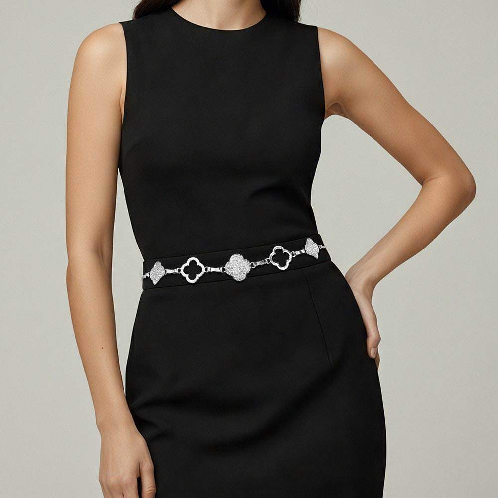 Rhinestone Pave Open Quatrefoil Charm Link Waist Chain Belt - Madeline Love - Flyclothing LLC