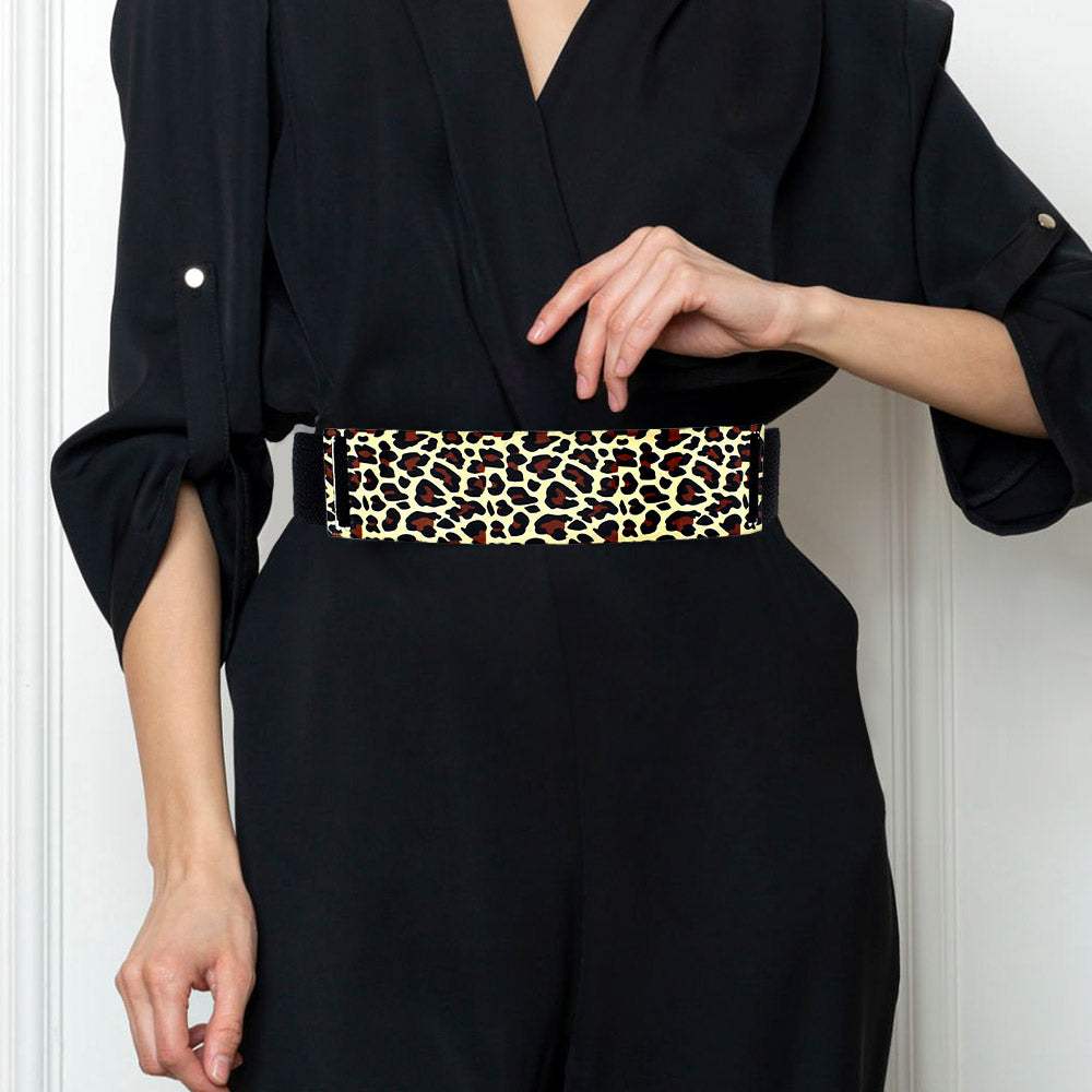 Oversized Leopard Metal Plate Stretch Elastic Belt - Madeline Love - Flyclothing LLC