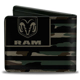 Bi-Fold Wallet - RAM Logo Americana Flag Weathered Camo Olive Black Olive
