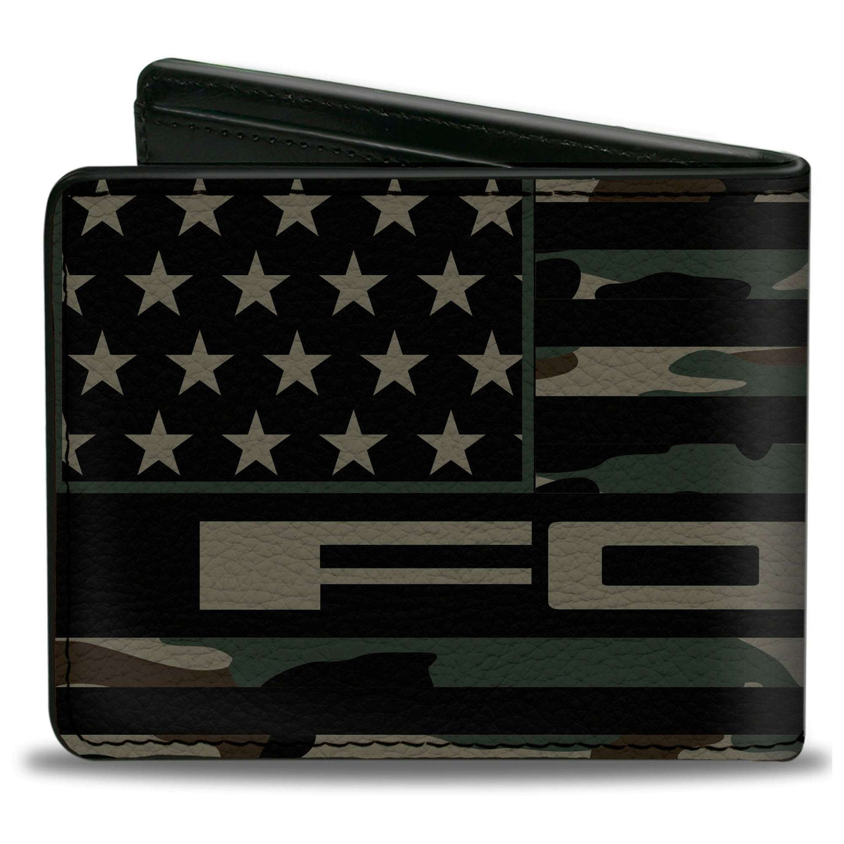 Bi-Fold Wallet - FORD Script Americana Flag Weathered Camo Olive Black Tan - Buckle-Down - Flyclothing LLC