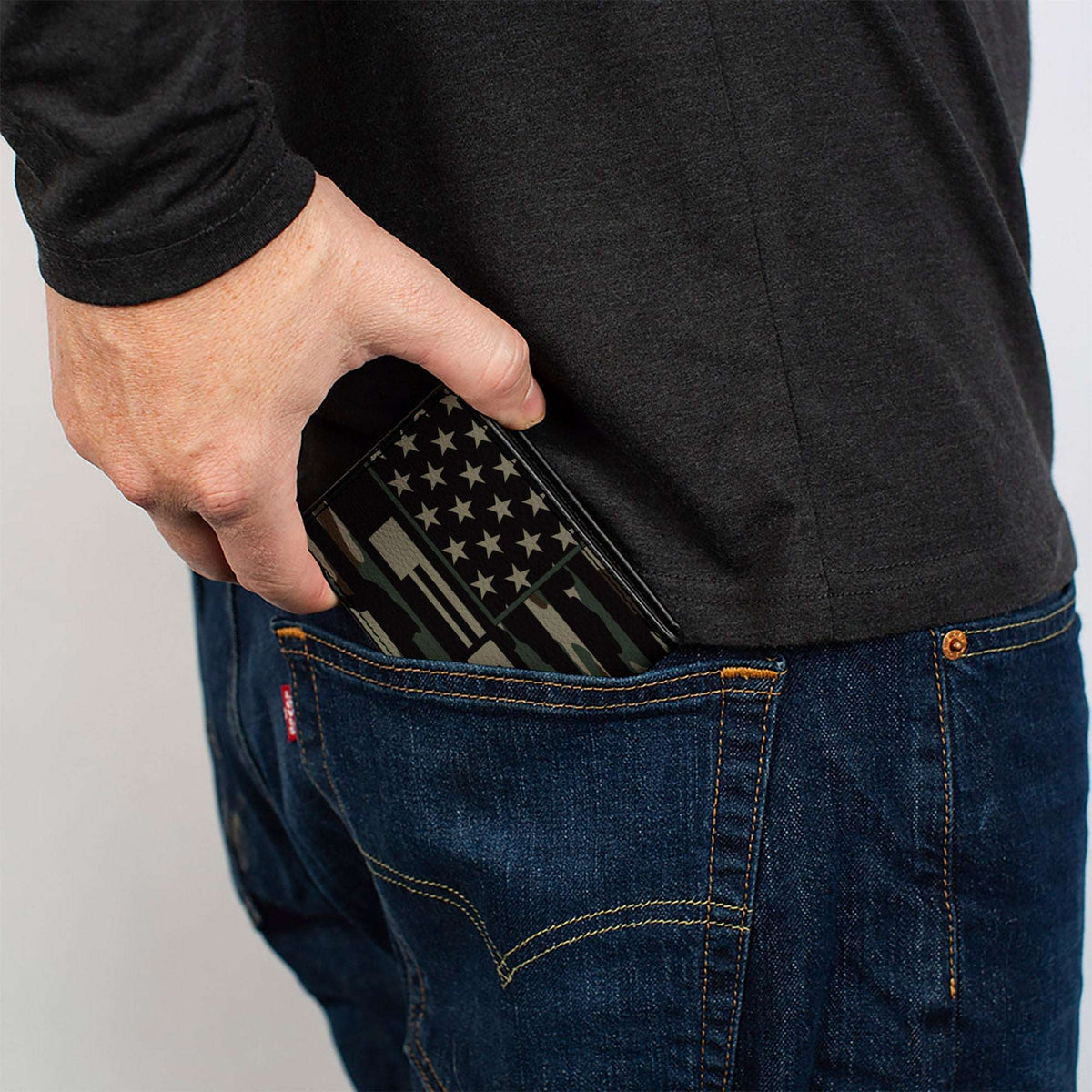 Bi-Fold Wallet - FORD Script Americana Flag Weathered Camo Olive Black Tan - Buckle-Down - Flyclothing LLC
