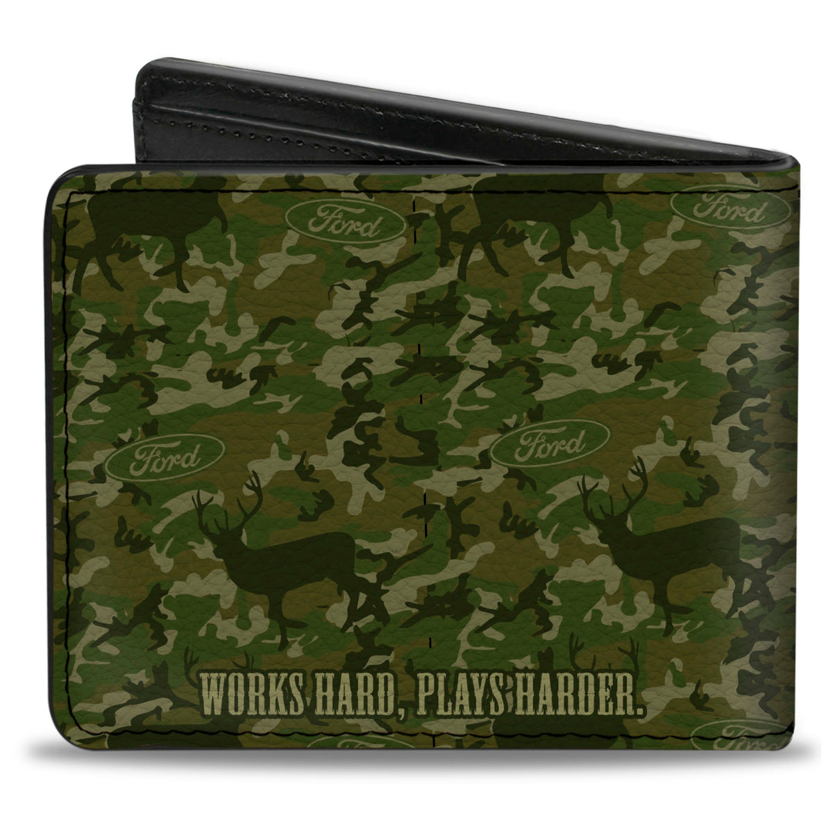 Bi-Fold Wallet - Ford Truck + WORKS HARD, PLAYS HARDER Deer Hunter Camo Olive - Buckle-Down - Flyclothing LLC