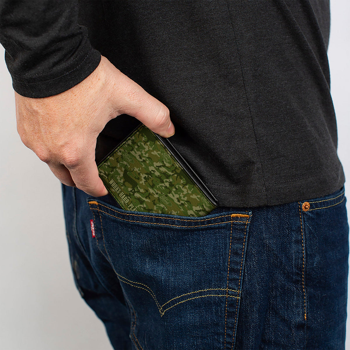 Bi-Fold Wallet - Ford Truck + WORKS HARD, PLAYS HARDER Deer Hunter Camo Olive - Buckle-Down - Flyclothing LLC