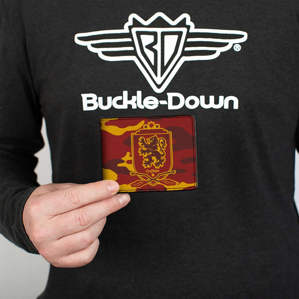 Bi-Fold Wallet - Harry Potter Gryffindor Crest Camo Gold Reds - Buckle-Down - Flyclothing LLC