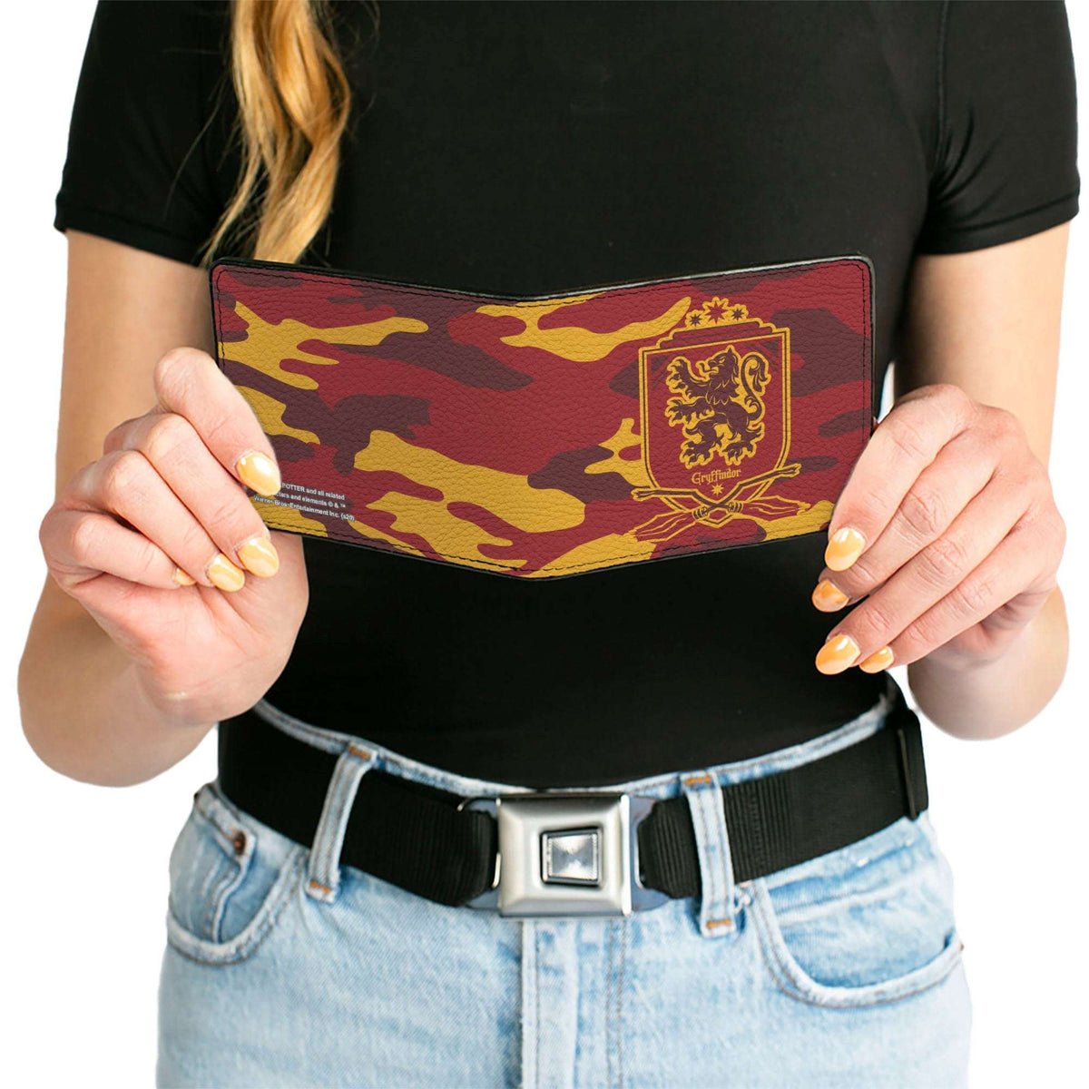 Bi-Fold Wallet - Harry Potter Gryffindor Crest Camo Gold Reds - Buckle-Down - Flyclothing LLC