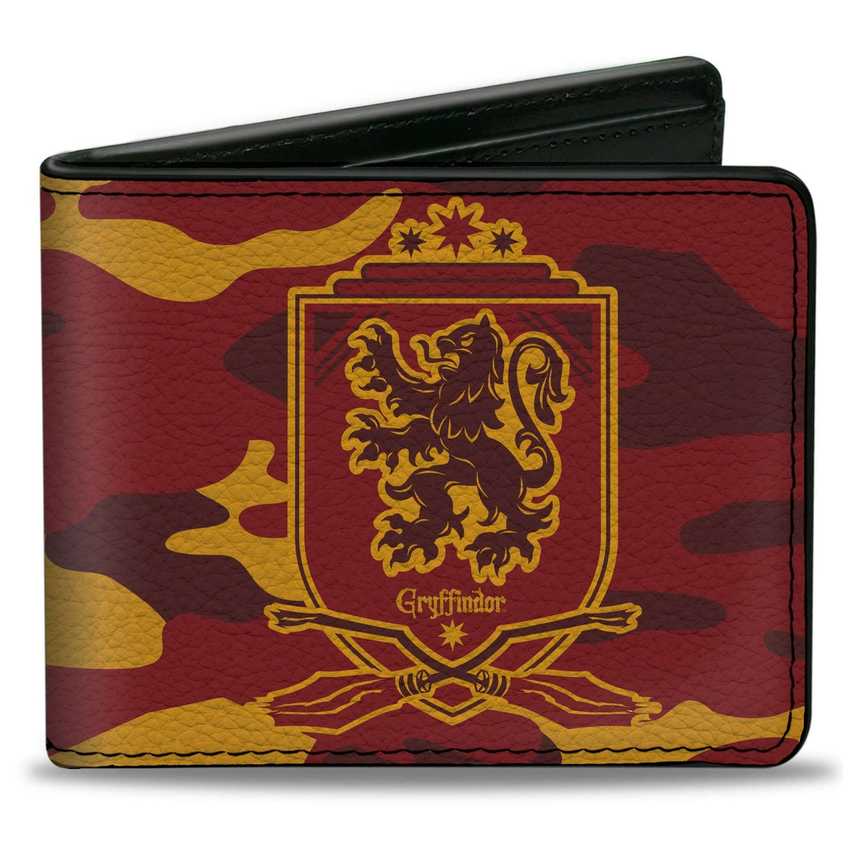 Bi-Fold Wallet - Harry Potter Gryffindor Crest Camo Gold Reds - Buckle-Down - Flyclothing LLC
