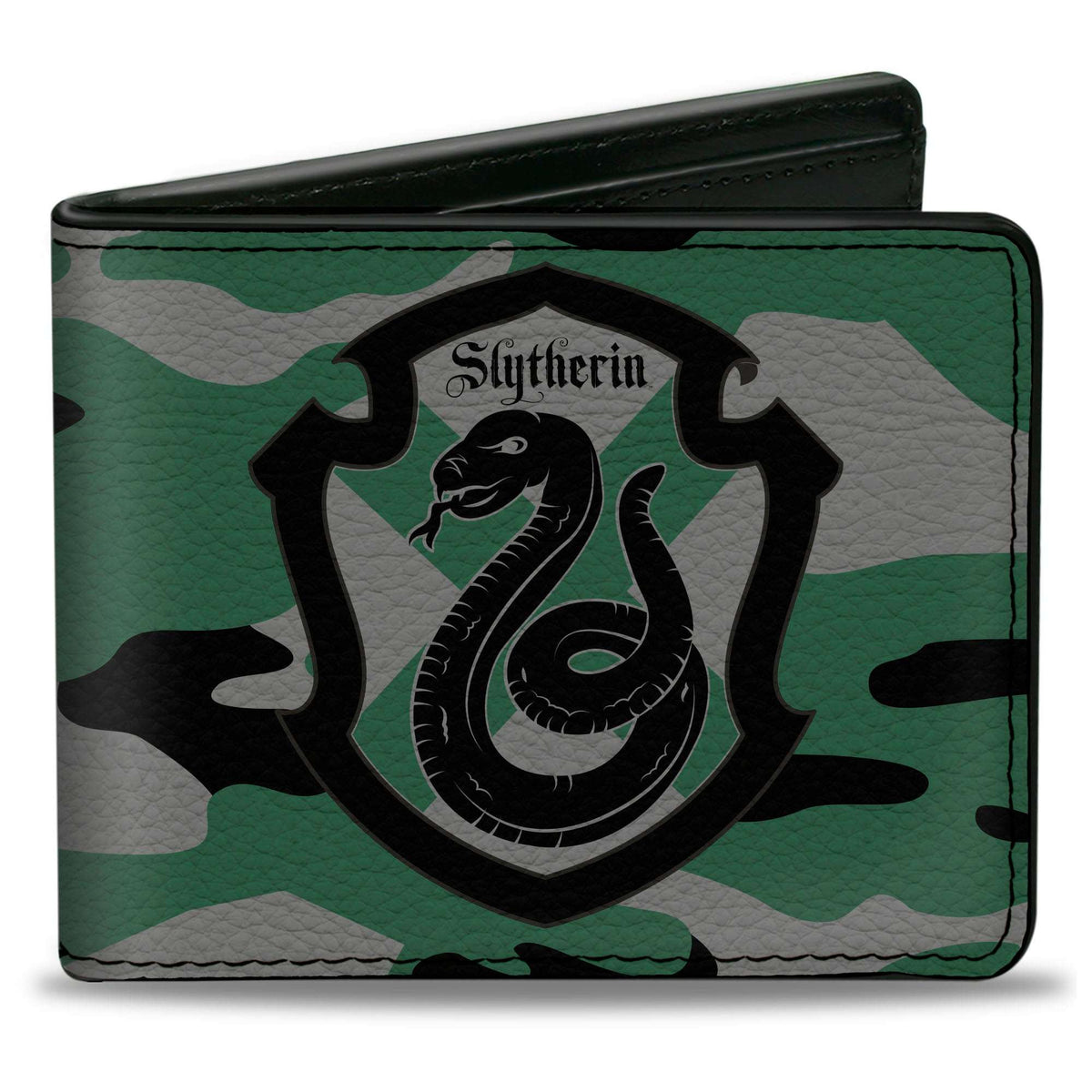 Bi-Fold Wallet - Harry Potter Slytherin Crest Camo Green Gray Black