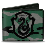 Bi-Fold Wallet - Harry Potter Slytherin Crest Camo Green Gray Black