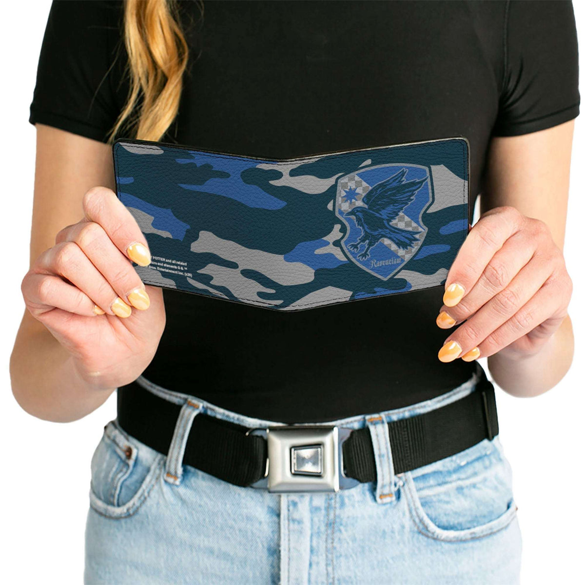 Bi-Fold Wallet - Harry Potter Ravenclaw Crest Camo Blues Grays - Buckle-Down - Flyclothing LLC