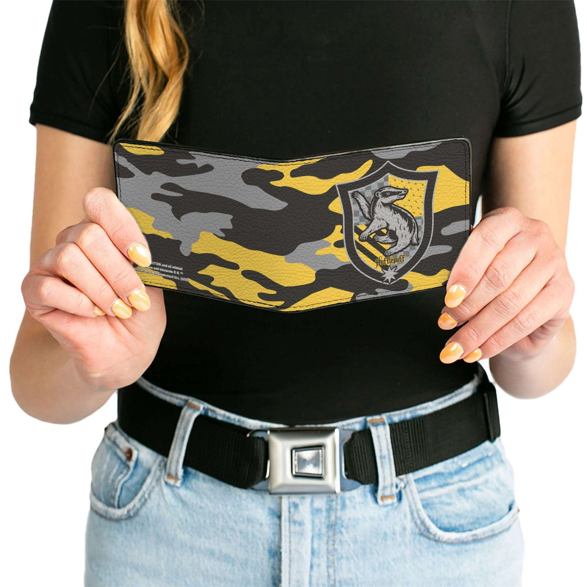 Bi-Fold Wallet - Harry Potter Hufflepuff Crest Camo Yellow Grays Black - Buckle-Down - Flyclothing LLC