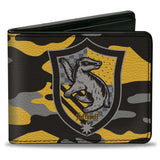 Bi-Fold Wallet - Harry Potter Hufflepuff Crest Camo Yellow Grays Black - Buckle-Down - Flyclothing LLC
