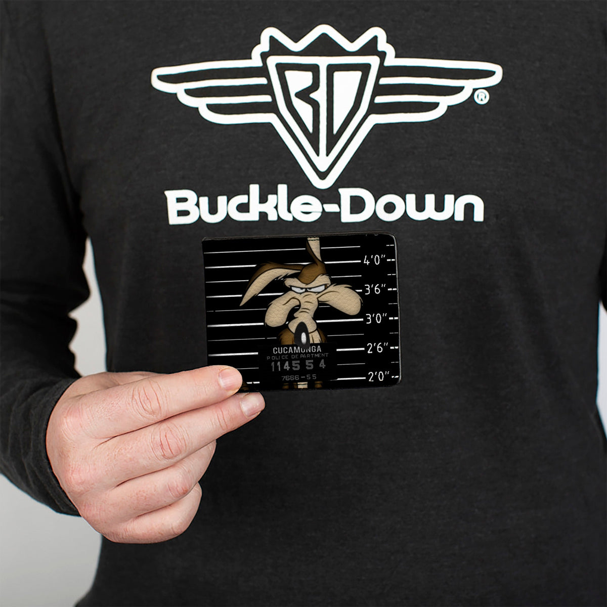 Bi-Fold Wallet - Wile E Coyote CUCAMONGA Mug Shot Black Gray White - Buckle-Down - Flyclothing LLC