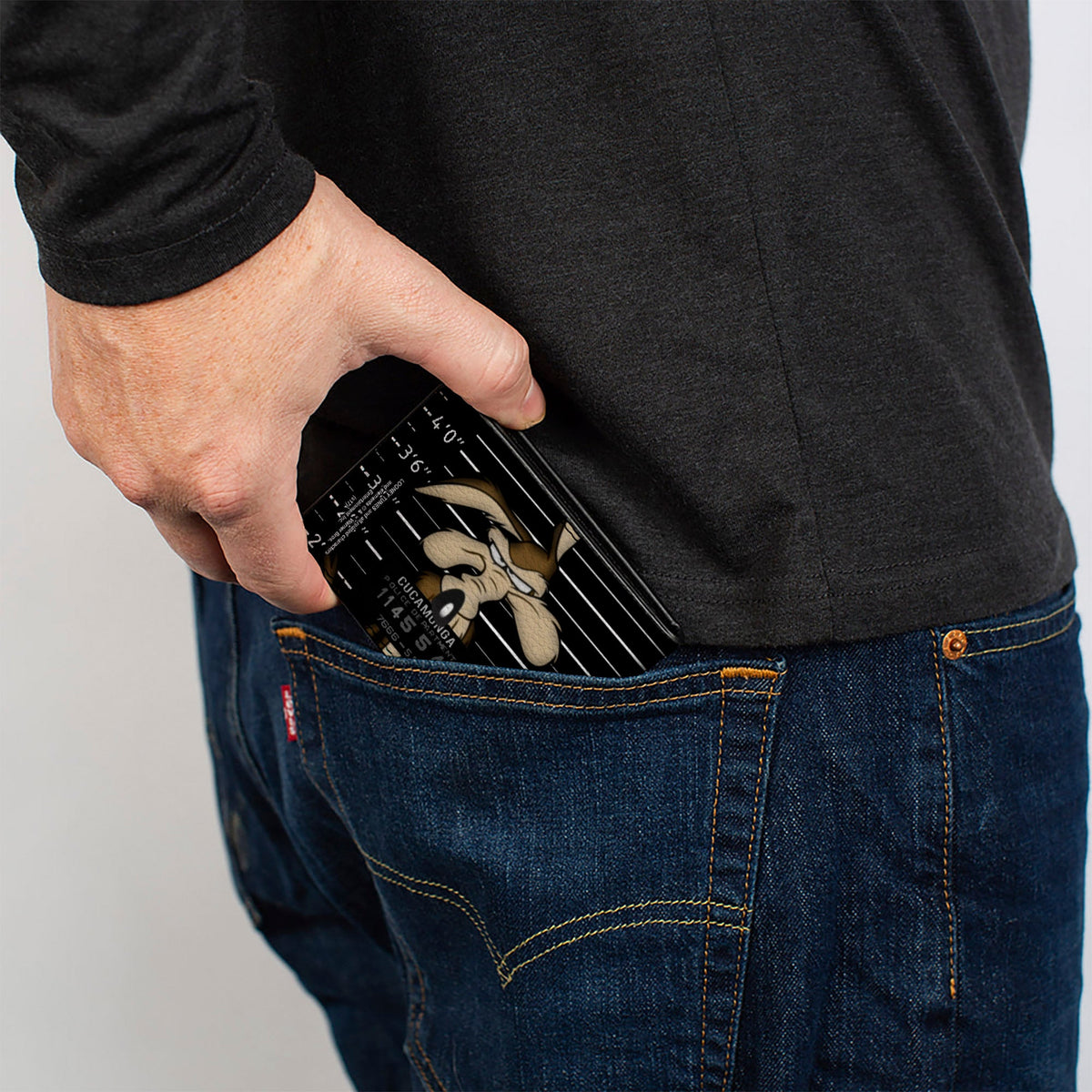 Bi-Fold Wallet - Wile E Coyote CUCAMONGA Mug Shot Black Gray White - Buckle-Down - Flyclothing LLC