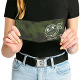 Bi-Fold Wallet - Classic Turtle Face CLOSE-UP Outline TMNT Turtle Shell Camo Olive White