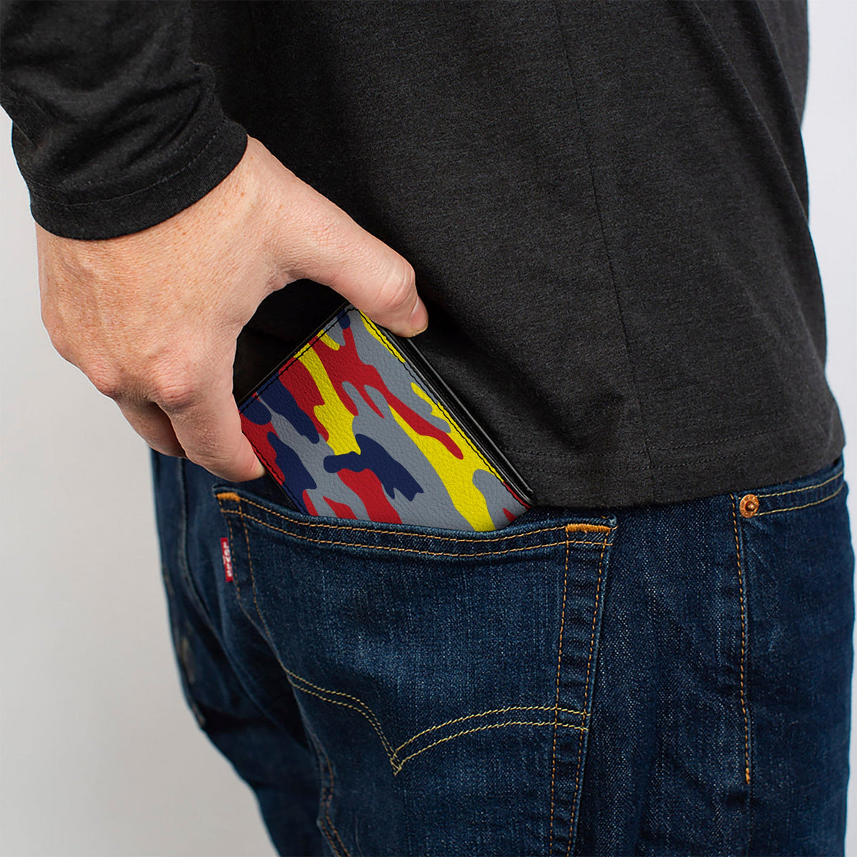 Bi-Fold Wallet - Superman THE ORIGINAL MAN OF STEEL Badge Camo Gray Red Yellow Blue - Buckle-Down - Flyclothing LLC