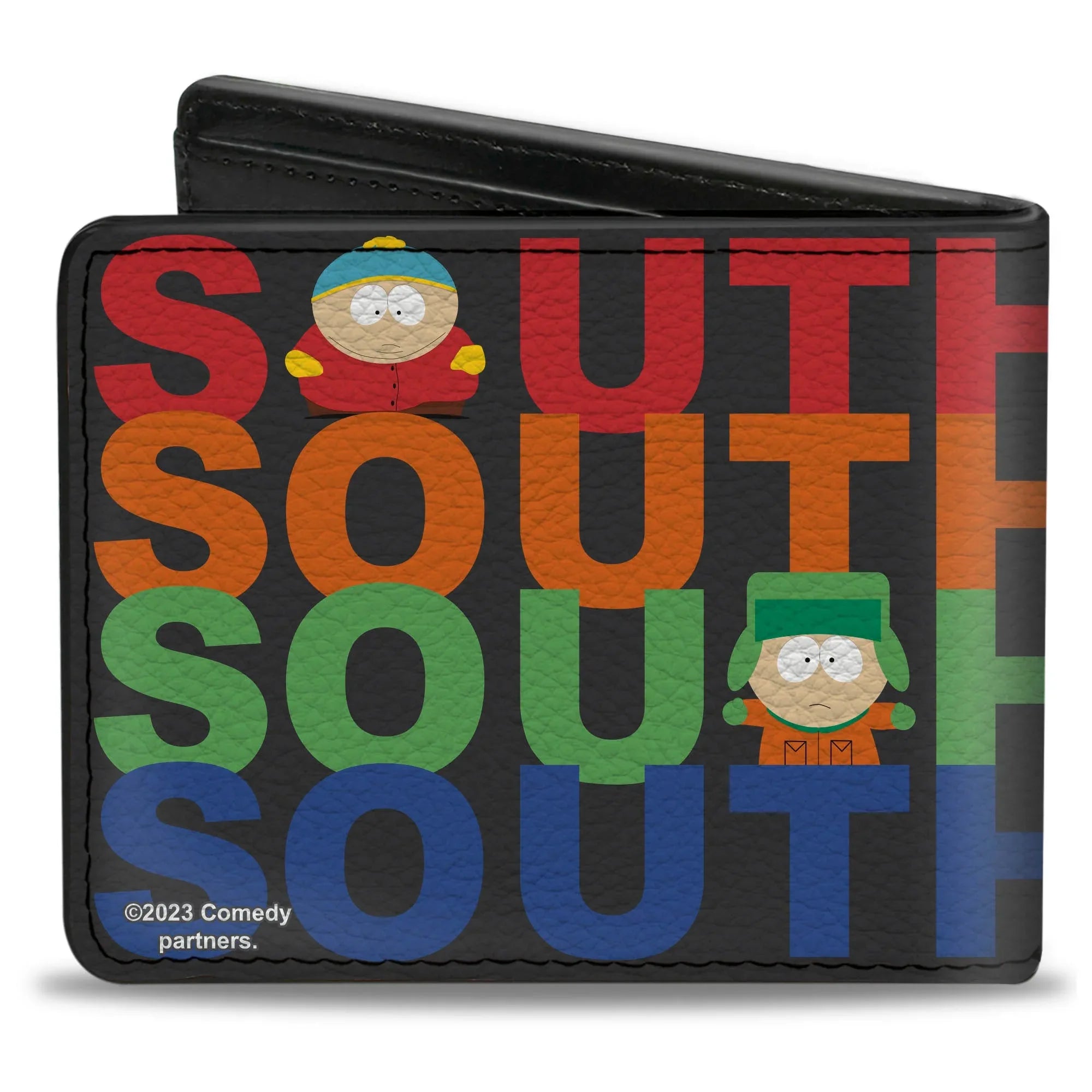 Bi-Fold Wallet - SOUTH PARK Text Stripe and Characters Black/Multi Color - Buckle-Down - Flyclothing LLC