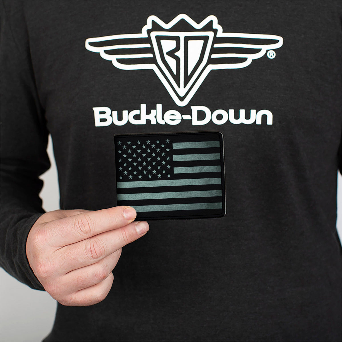 Bi-Fold Wallet - Americana Stars & Stripes Weathered Black Gray - Buckle-Down - Flyclothing LLC