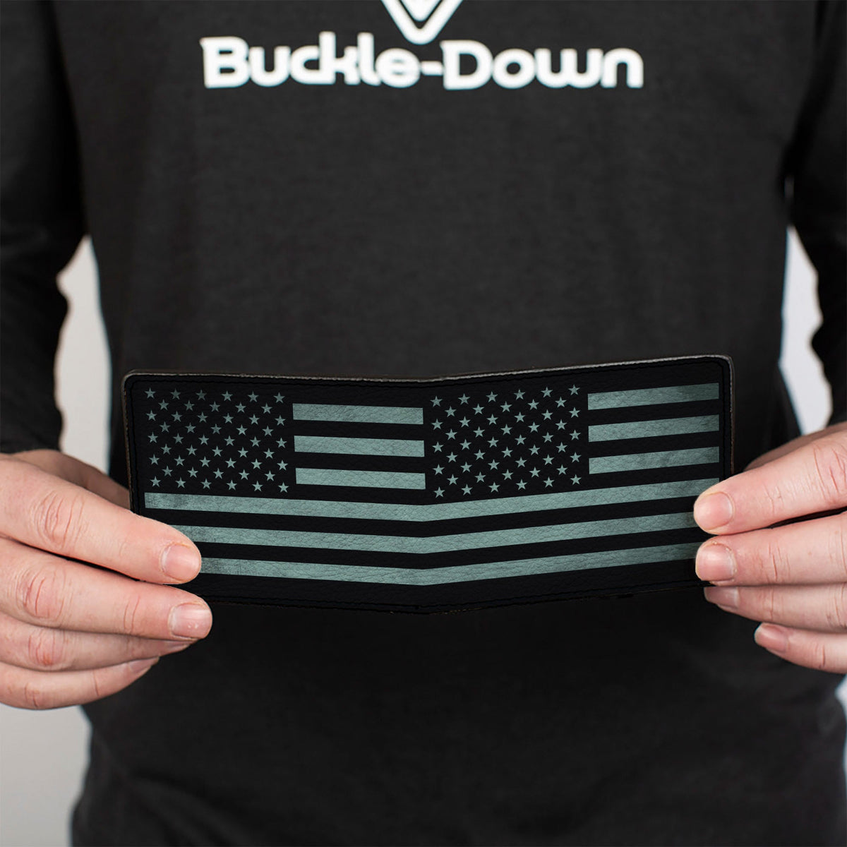 Bi-Fold Wallet - Americana Stars & Stripes Weathered Black Gray - Buckle-Down - Flyclothing LLC