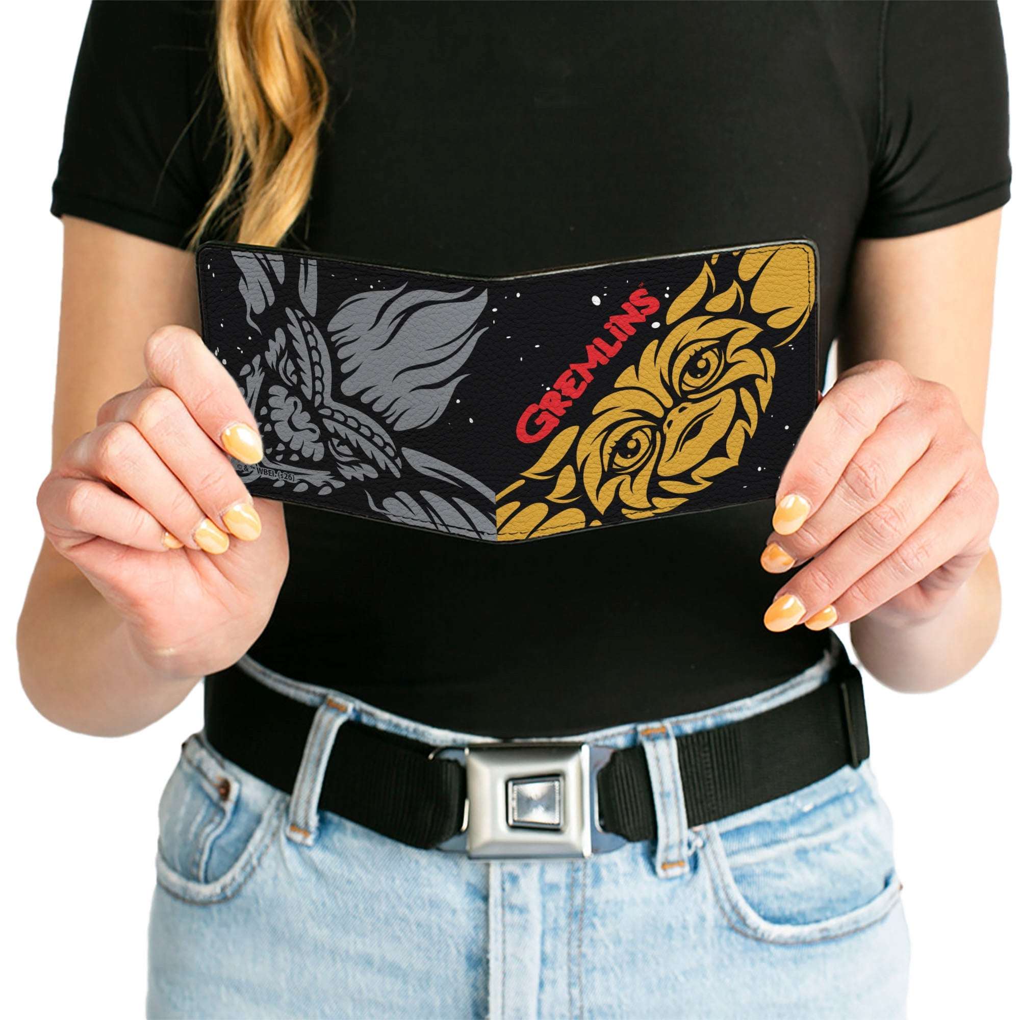 Bi-Fold Wallet - GREMLINS Gizmo and Stripe Faces Black/Red/Orange/Gray