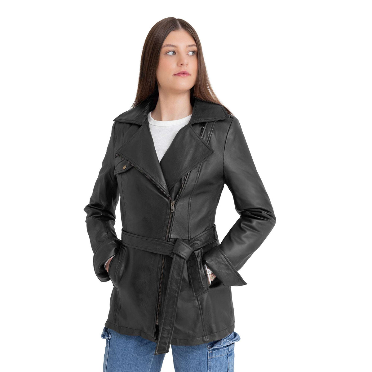 Juliette Women's Asymmetrical Leather Trench Coat - Whet Blu NYC - Flyclothing LLC
