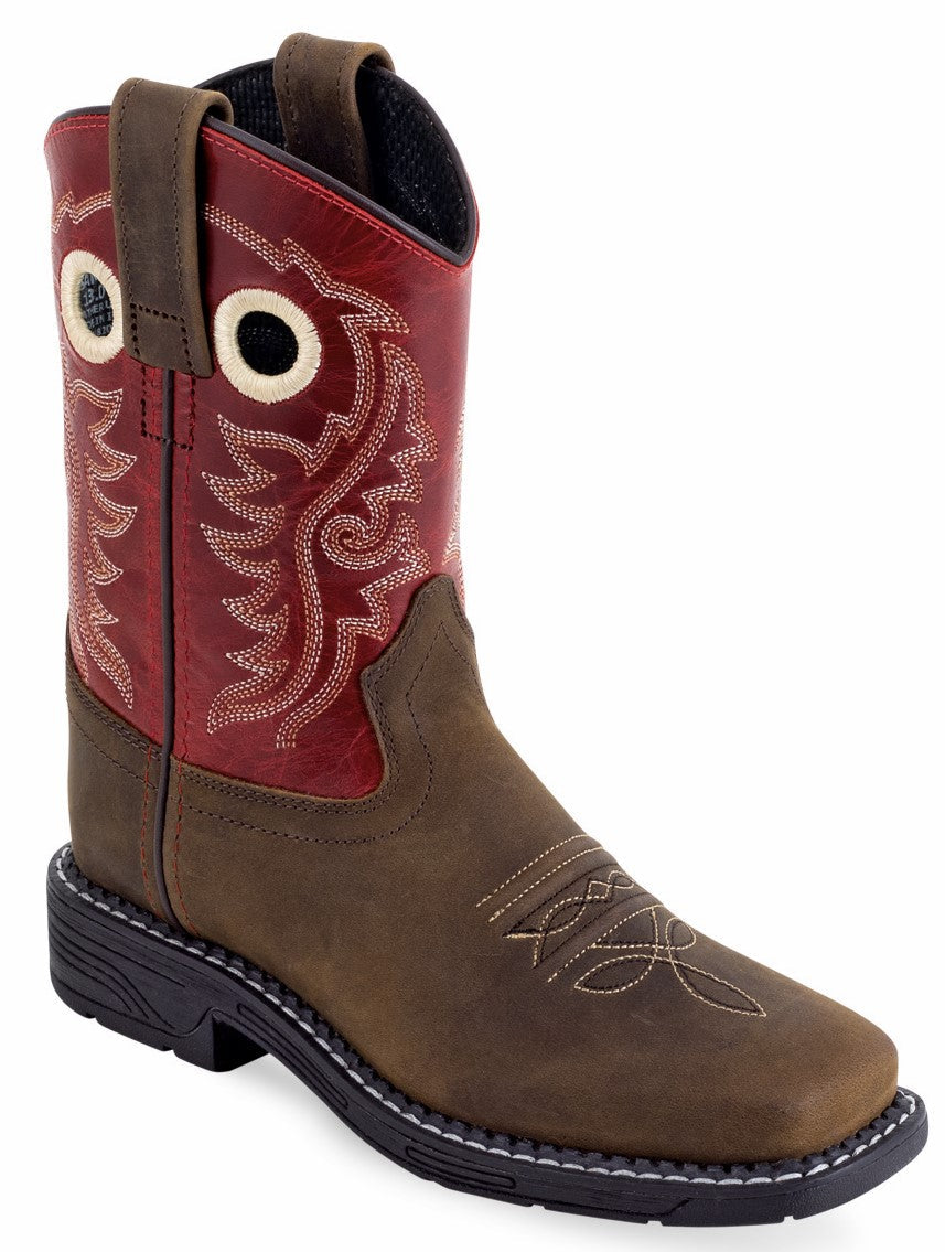 Old West Children's & Youth's Square Toe Boots Brown Foot / Red Shaft WB1015 WB1015Y - Old West - Flyclothing LLC