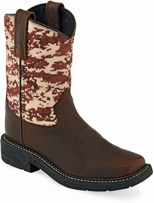 Old West Brown Foot Camo Shaft Children's Square Toe Boot