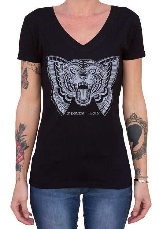 Black Market Art Company Flying Tiger Women's V-Neck T-Shirt - Black Market Art Company - Flyclothing LLC