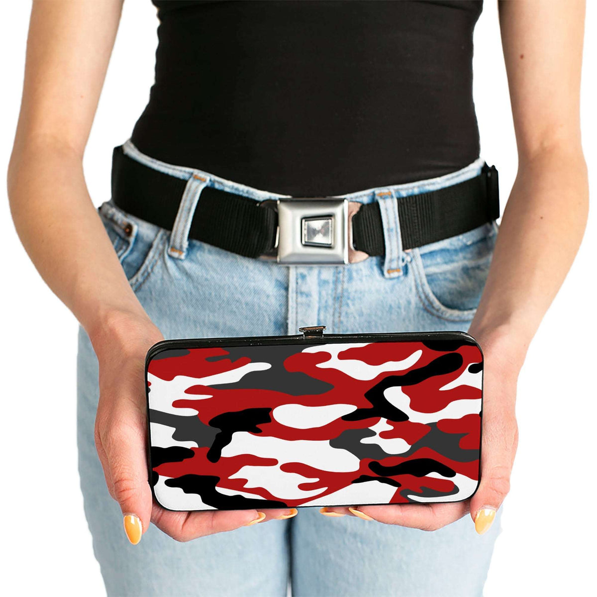 Hinged Wallet - Camo Red Black Gray White