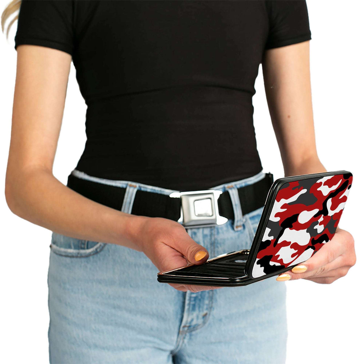 Hinged Wallet - Camo Red Black Gray White