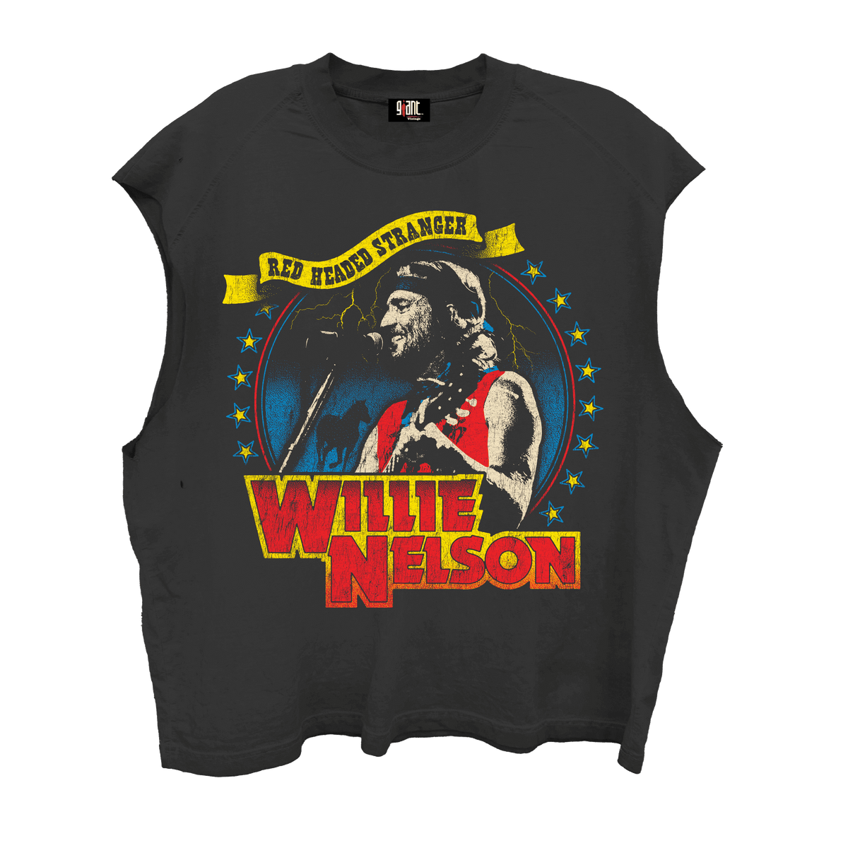 WILLIE NELSON RED HEADED STRANGER CROPPED MUSCLE TANK VINTAGE BLACK GIANT VINTAGE - GMerch - Flyclothing LLC