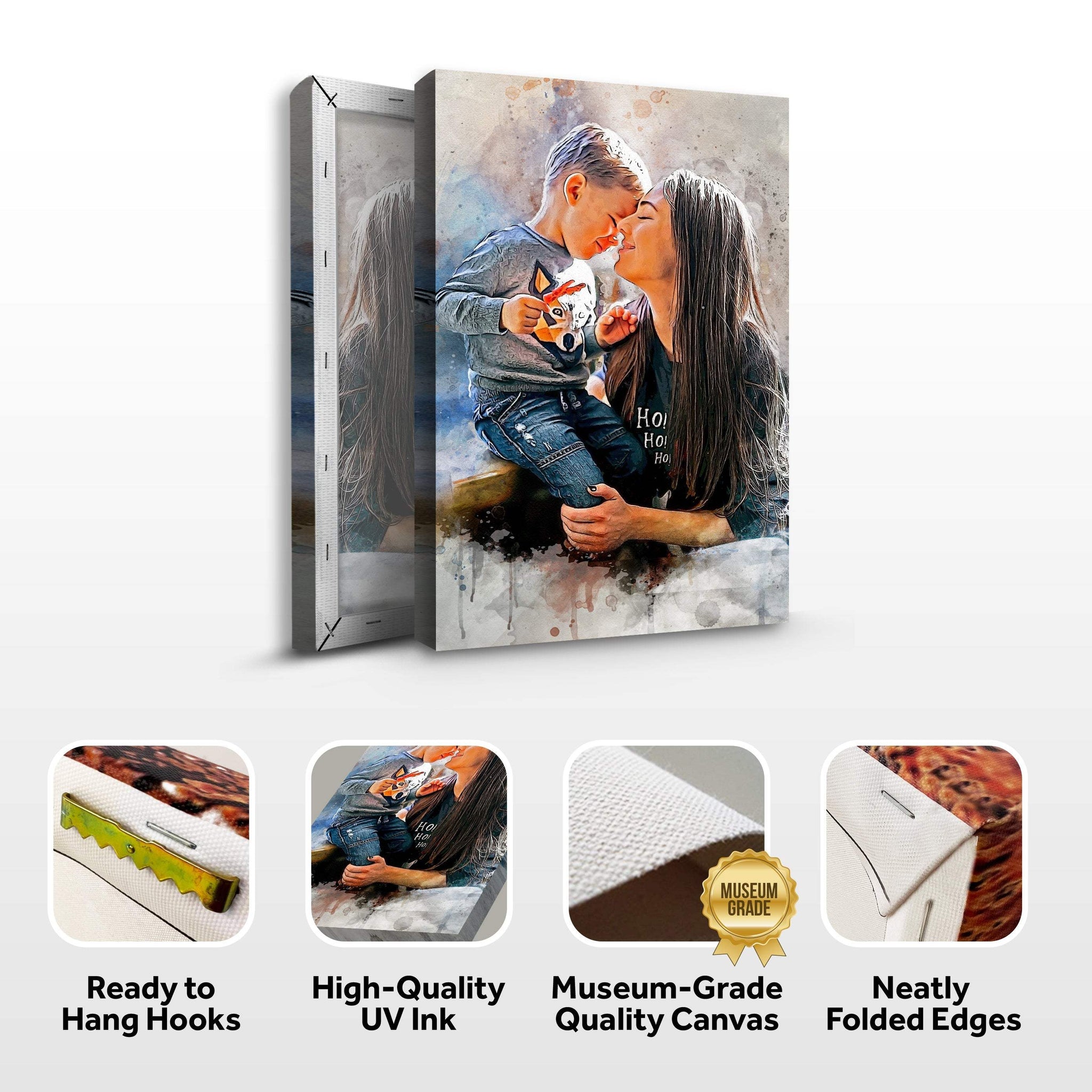 Mother And Son Watercolor Portrait Sign - Tailored Canvases - Flyclothing LLC