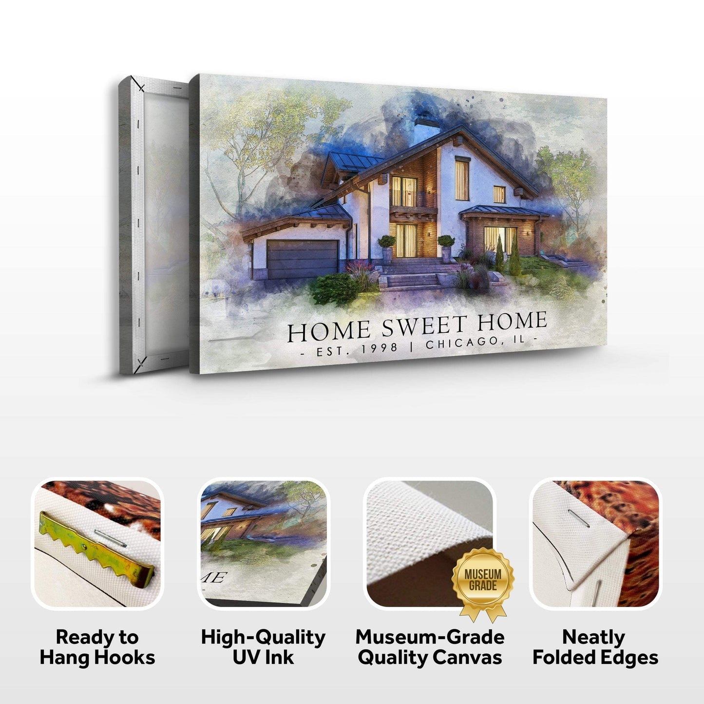 Home Sweet Home Watercolor Sign II - Tailored Canvases - Flyclothing LLC
