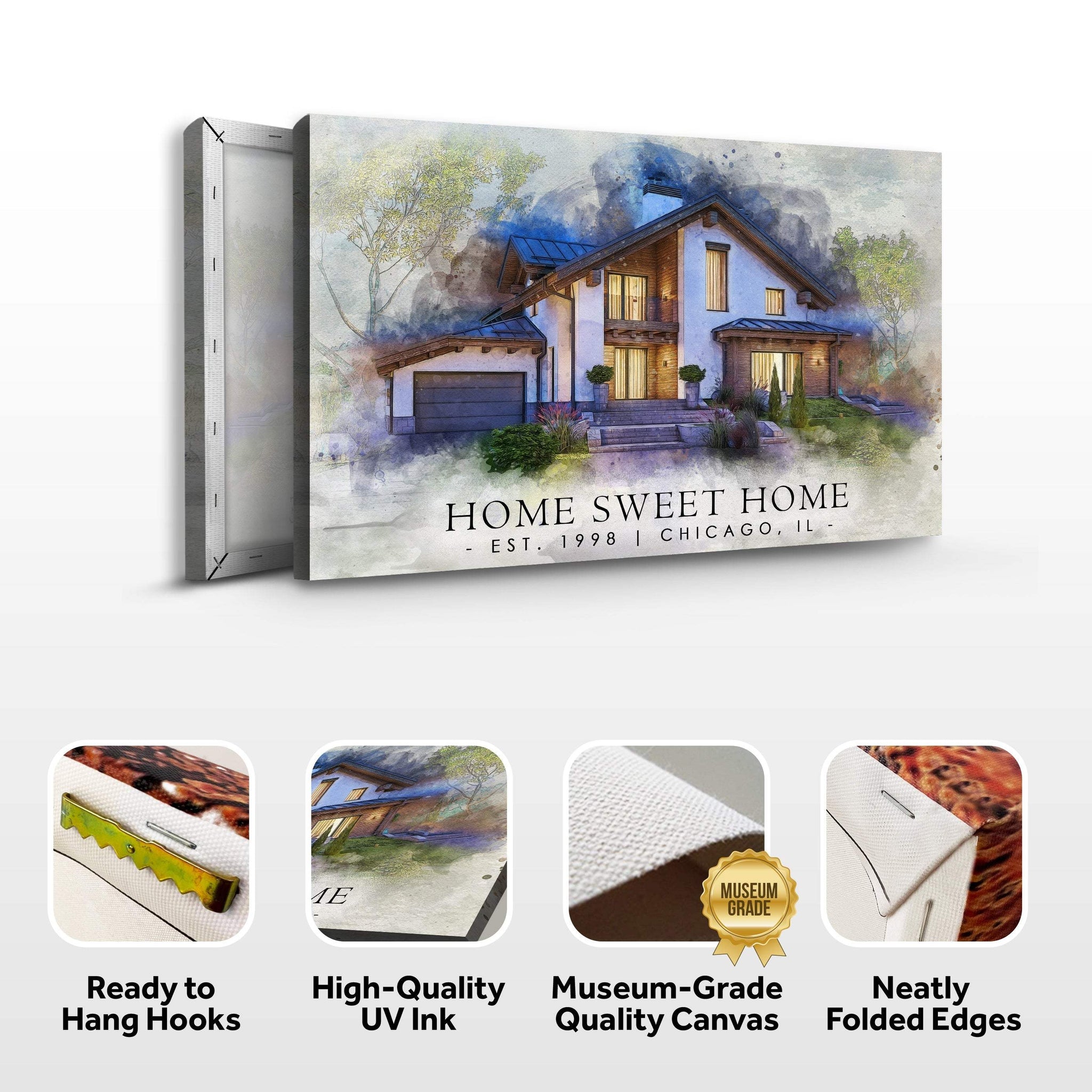 Home Sweet Home Watercolor Sign II - Tailored Canvases - Flyclothing LLC