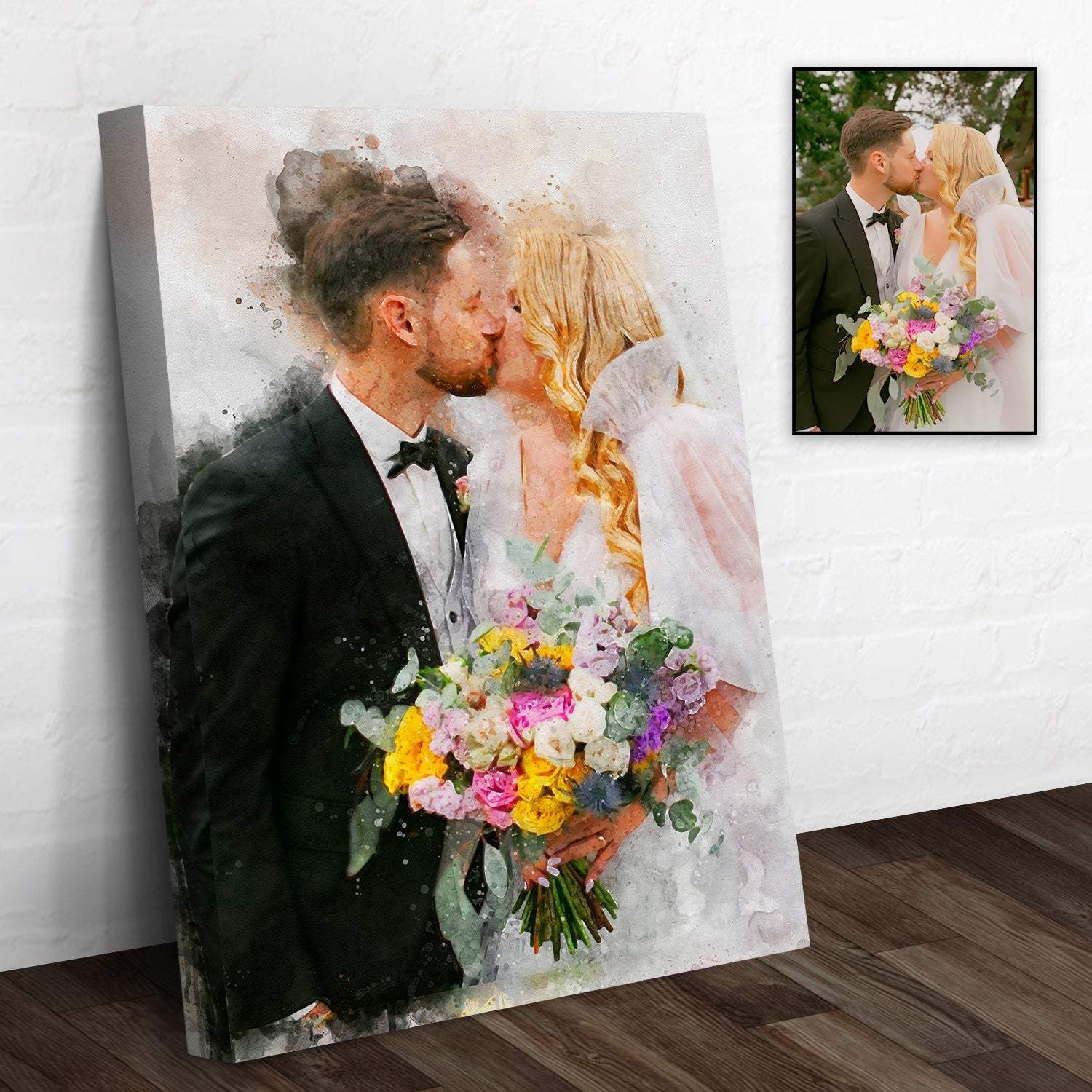 Custom Wedding Watercolor Portrait - Tailored Canvases - Flyclothing LLC