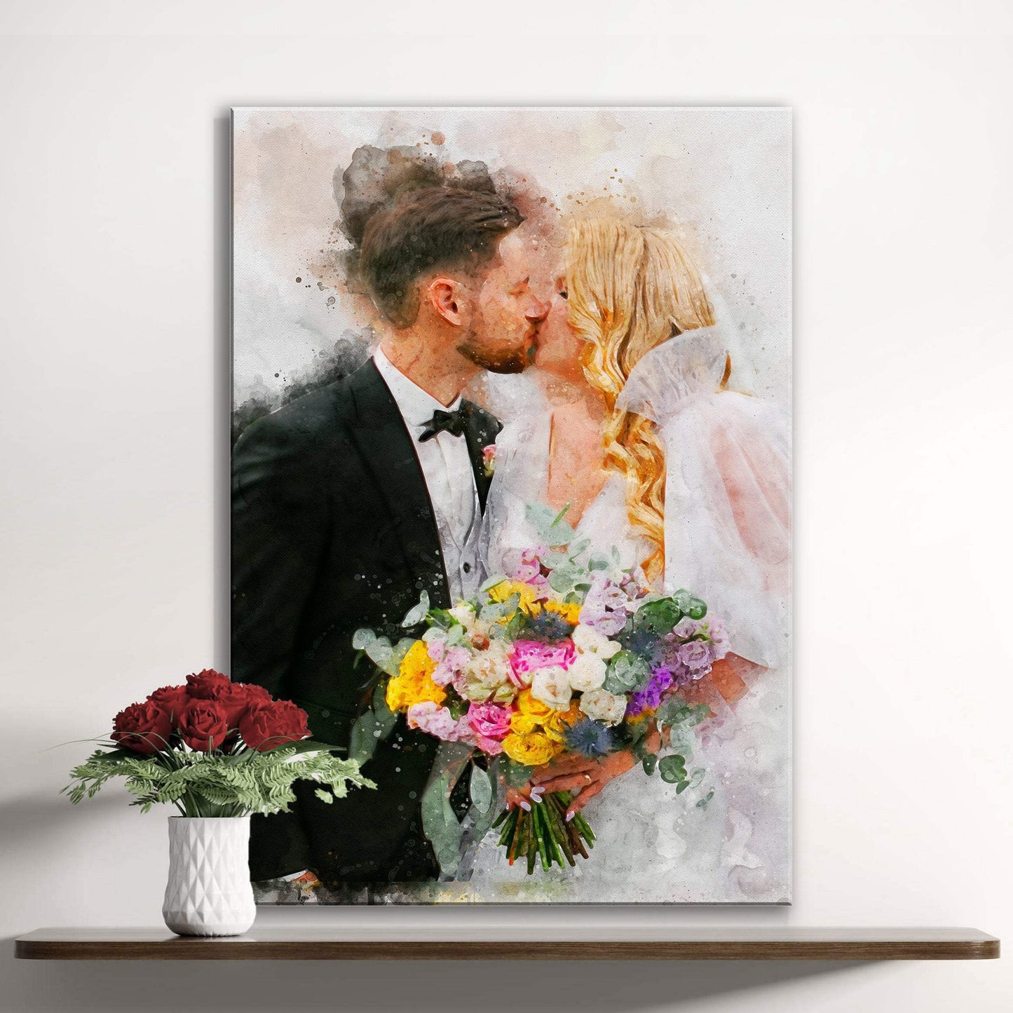 Custom Wedding Watercolor Portrait - Tailored Canvases - Flyclothing LLC