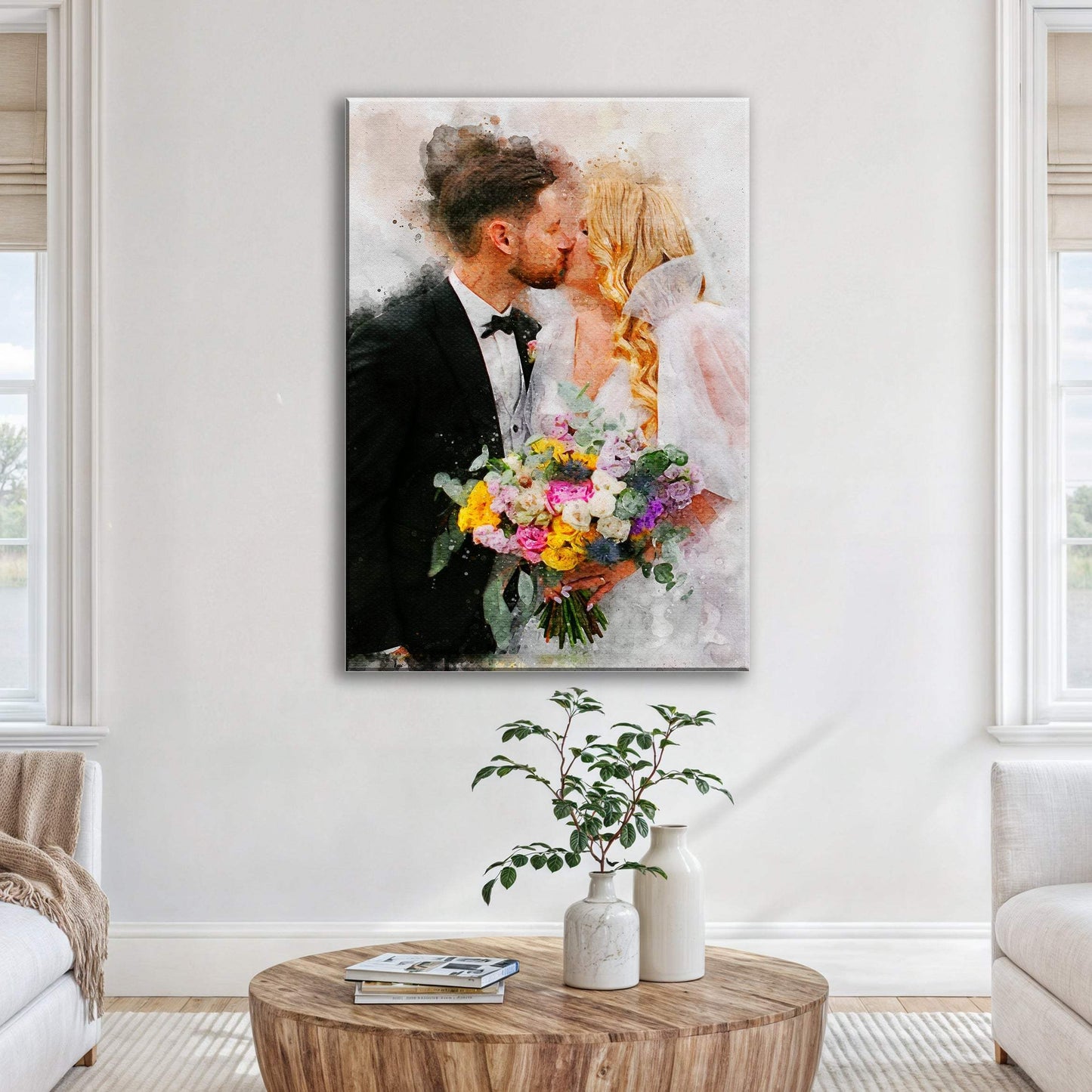 Custom Wedding Watercolor Portrait - Tailored Canvases - Flyclothing LLC