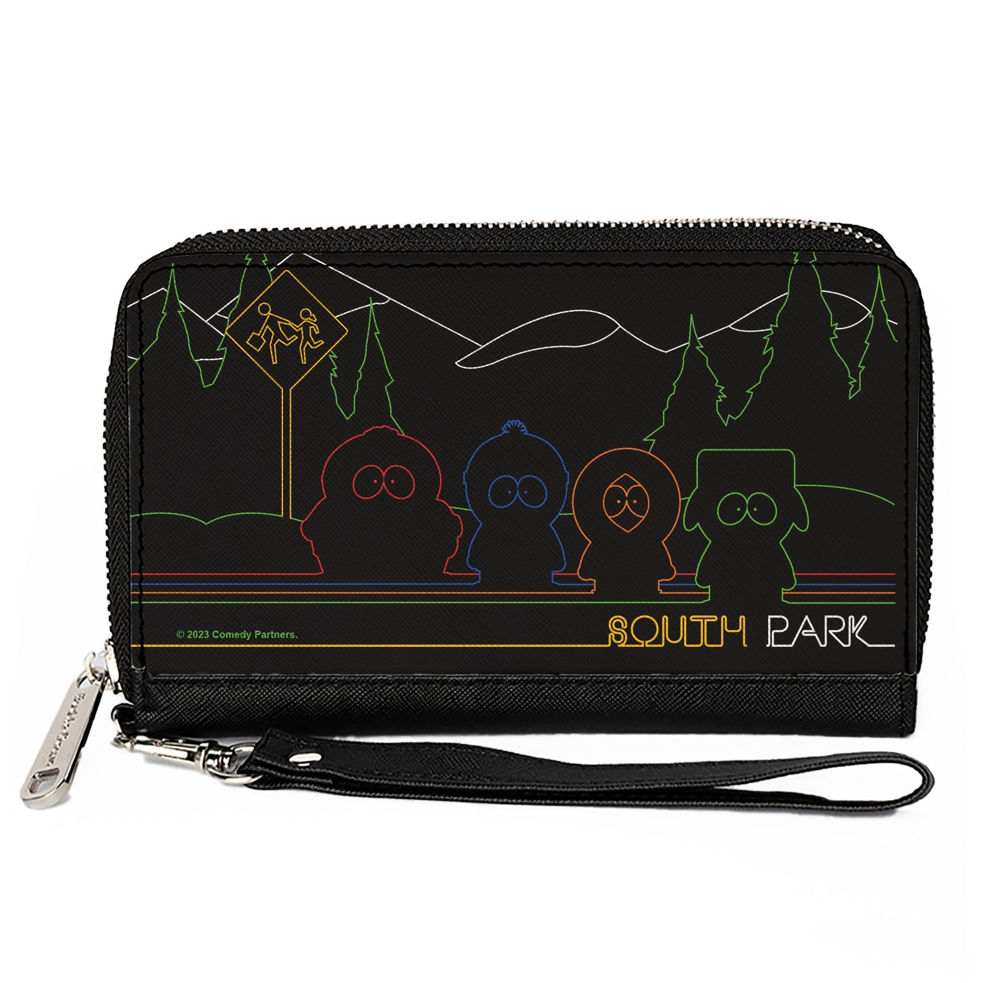 PU Zip Around Wallet Rectangle - SOUTH PARK Boys at Bus Line Silhouette Black/Multi Color
