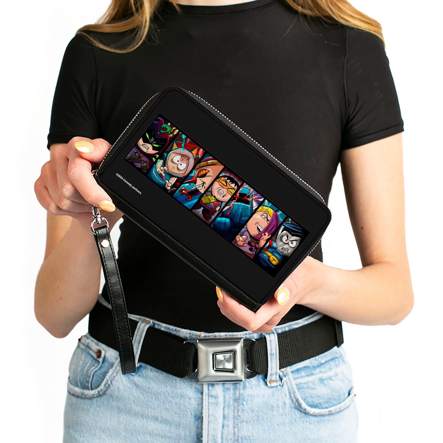 PU Zip Around Wallet Rectangle - South Park the Fracture but Whole Player Pose Blocks Black