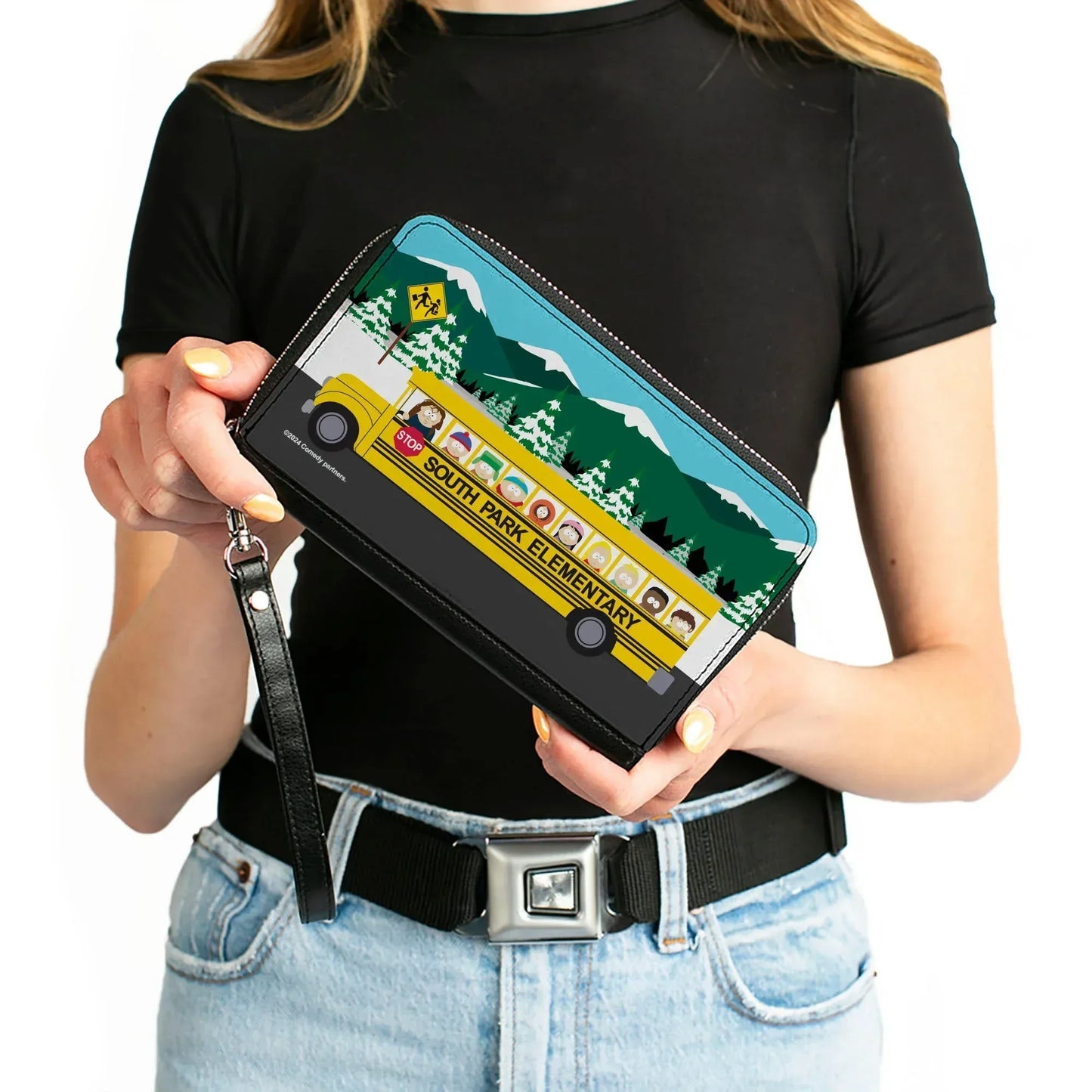 PU Zip Around Wallet Rectangle - SOUTH PARK ELEMENTARY School Bus Character Group Scene - Buckle-Down - Flyclothing LLC