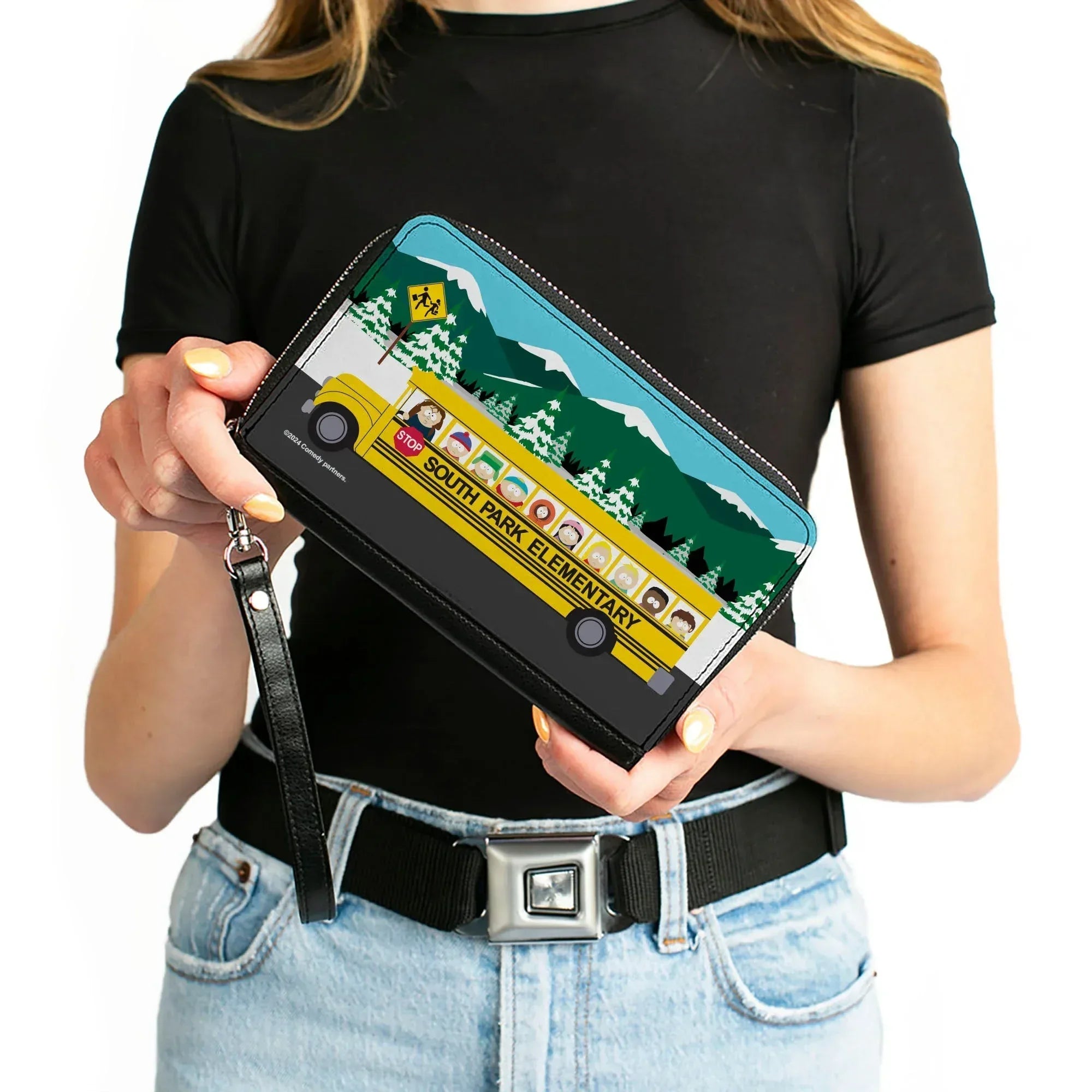 PU Zip Around Wallet Rectangle - SOUTH PARK ELEMENTARY School Bus Character Group Scene - Buckle-Down - Flyclothing LLC
