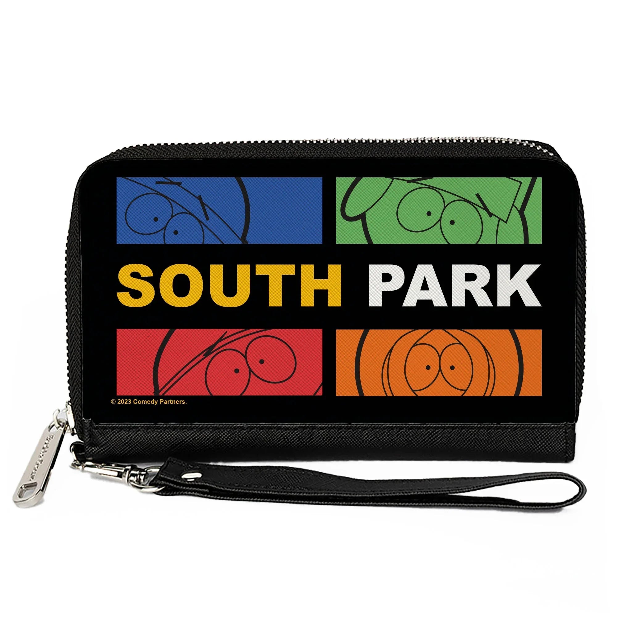 PU Zip Around Wallet Rectangle - SOUTH PARK Boys Face Blocks and Text Black/Multi Color