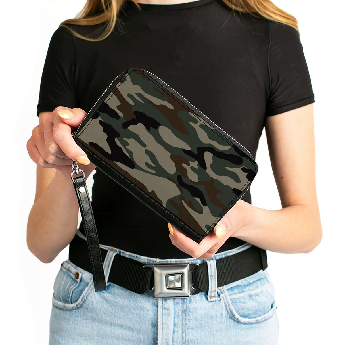 Women's PU Zip Around Wallet Rectangle - Camo Olive2 - Buckle-Down - Flyclothing LLC