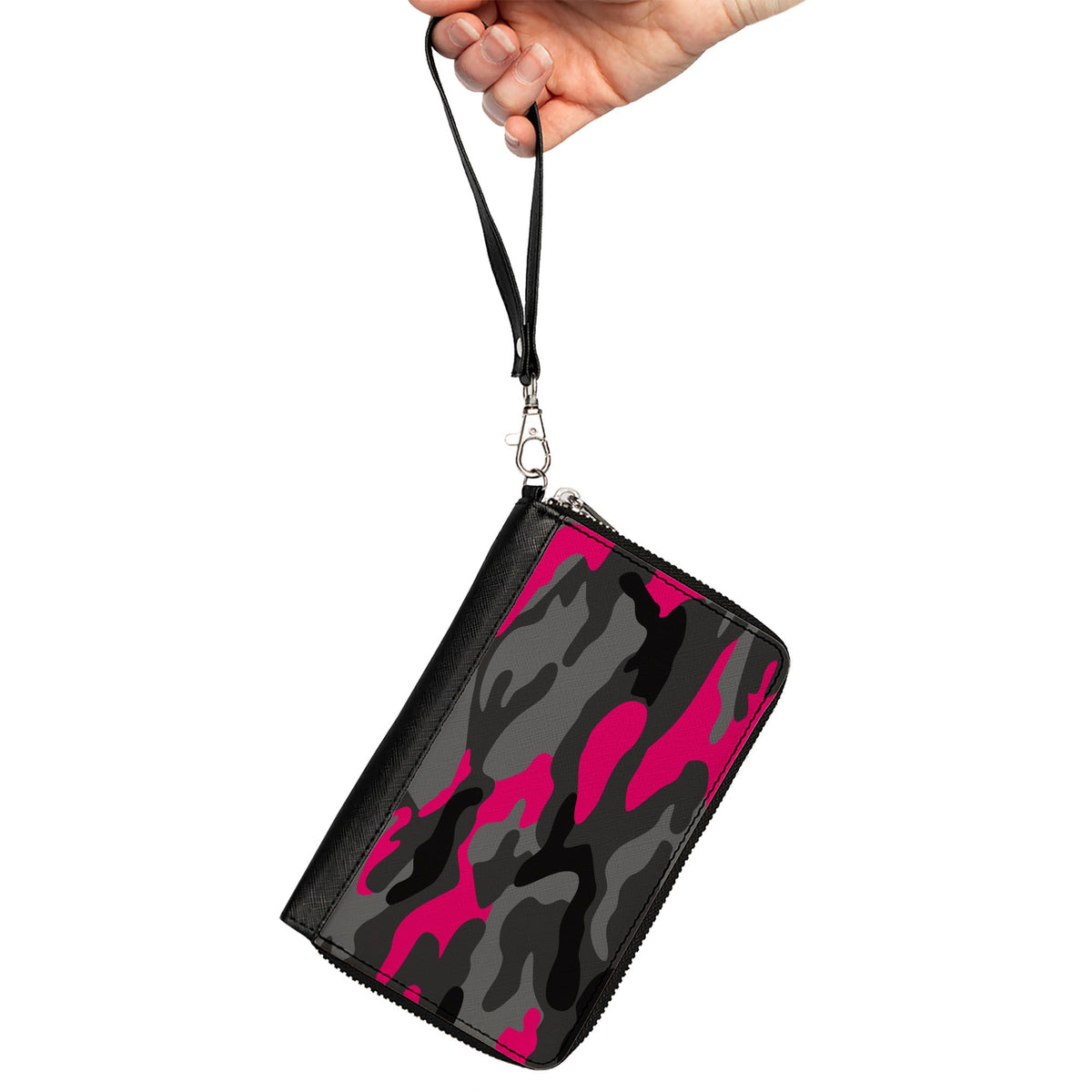 Women's PU Zip Around Wallet Rectangle - Camo Grays Pink - Buckle-Down - Flyclothing LLC