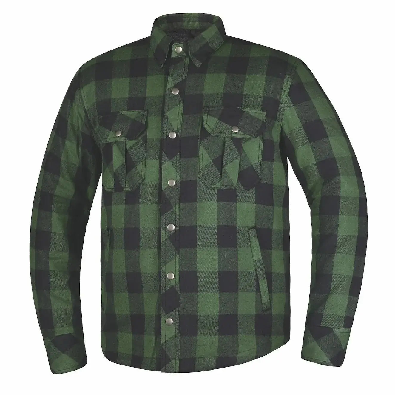 Warrior - Mens Black & Green Armored Flannel - Unik Just for Bikers - Flyclothing LLC