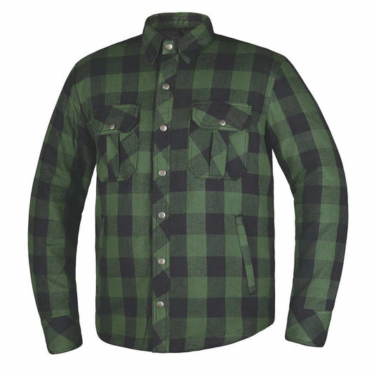 Warrior - Mens Black & Green Armored Flannel - Unik Just for Bikers - Flyclothing LLC