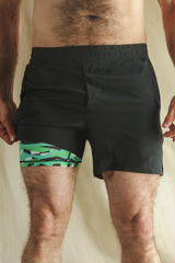 The Water Break | Black and Green Neon Ball Hammock® 5 Inch Athletic Shorts