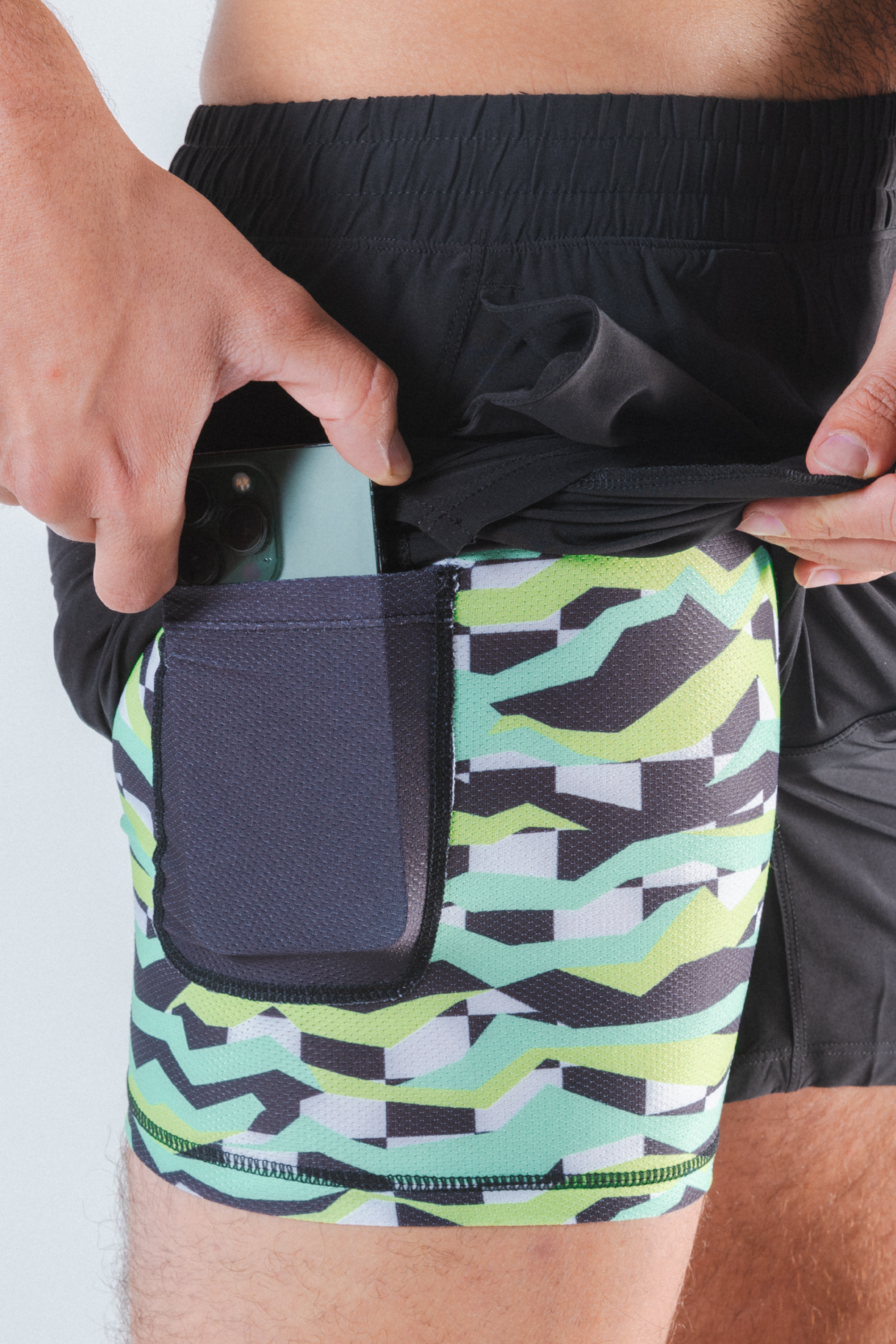 The Water Break | Black and Green Neon Ball Hammock® 5 Inch Athletic Shorts