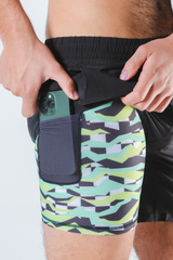 The Water Break | Black and Green Neon Ball Hammock® 7 Inch Athletic Shorts