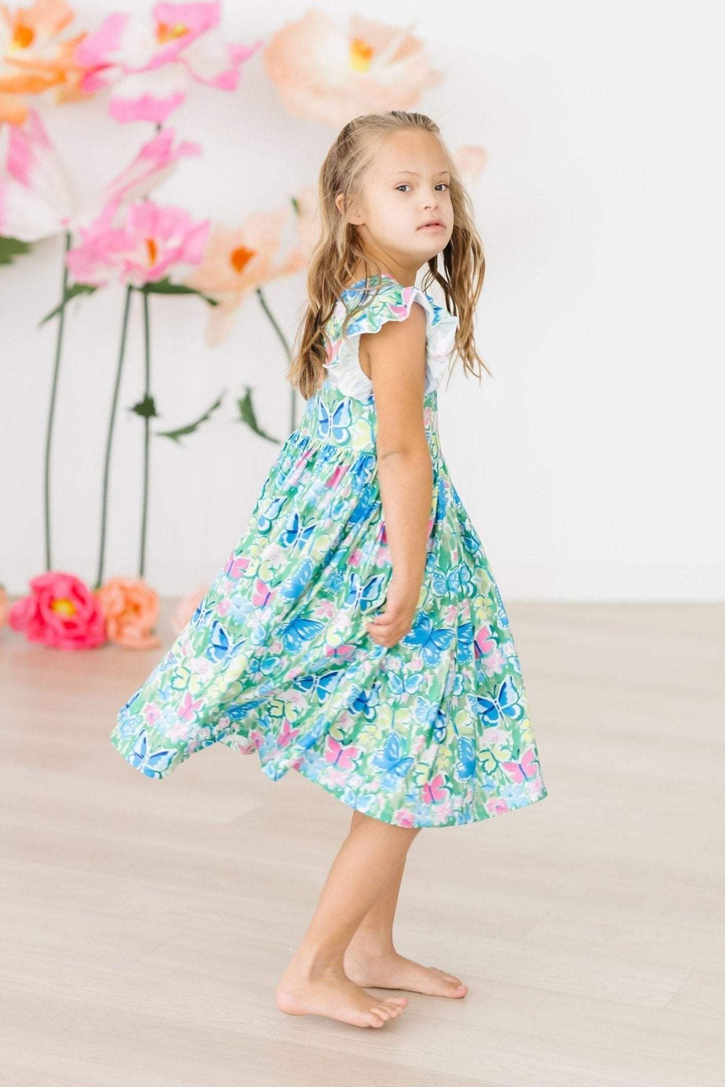 Watercolor Butterflies Flutter Sleeve Twirl Dress - Mila & Rose ® - Flyclothing LLC